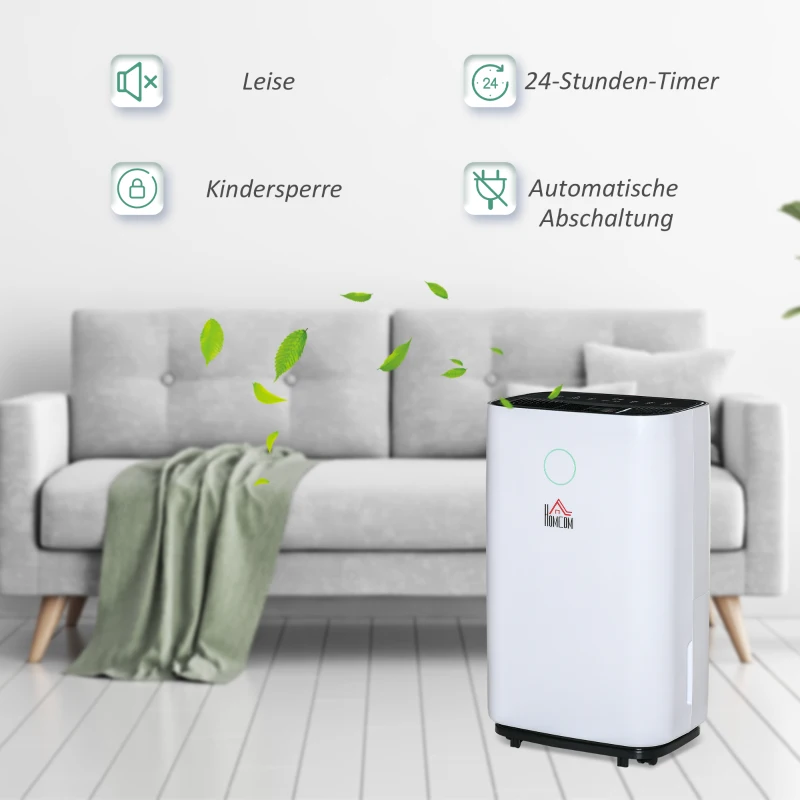 HOMCOM Luftentfeuchter Raumgröße 16-20㎡ 20L/24h elektrisch Raumentfeuchter 4000ml Entfeuchter gegen Feuchtigkeit mit Rollen für Badezimmer Wohnzimmer Schlafzimmer ABS Weiß 33,5 x 23 x 57 cm