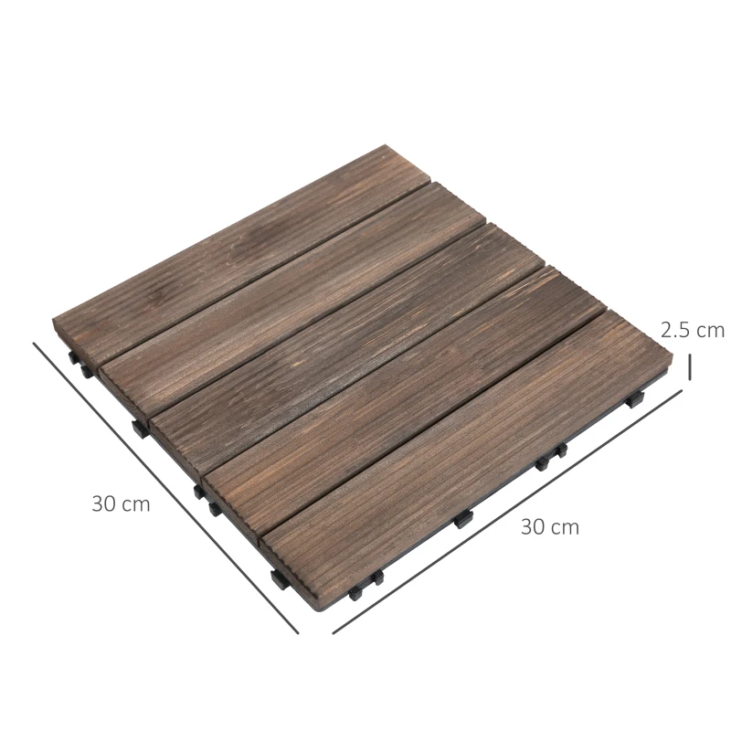 Outsunny 27 Pcs Floor Tiles Interlocking Solid Wood DIY Deck Tiles Indoor Outdoor Flooring
