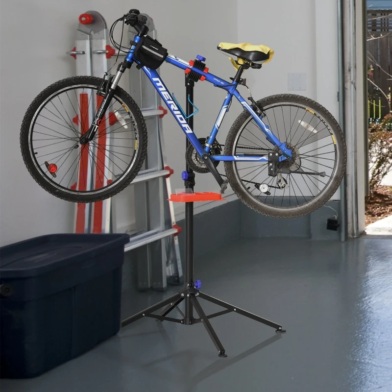 HOMCOM 360° Quick-release Bicycle Repair Stand Foldable 4 Support Feet Maintenance Rack w/ Tool Tray, Hold Up to 25kg, Adjustable Height