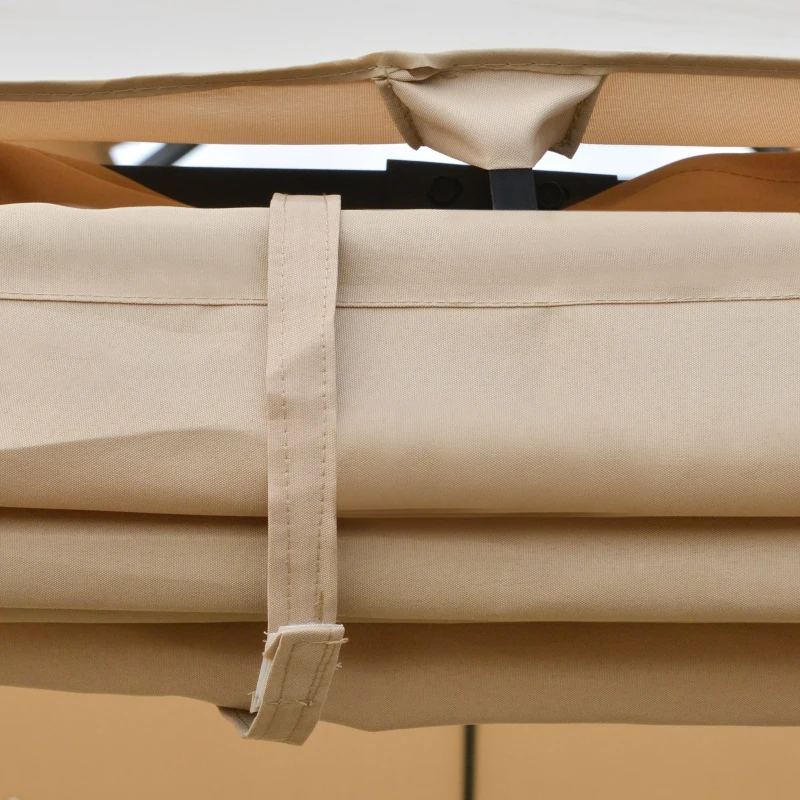 OUTSUNNY 3 x 3m Retractable Metal Gazebo Canopy Party Tent Patio Shelter Outdoor with 2 Tier Roof, Light Brown