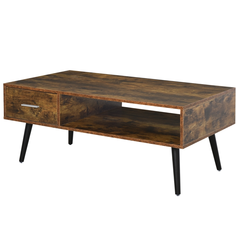 HOMCOM Mid-Century Modern Coffee Table Side Desk with 1 Drawer 1 Open Storage Shelf, for Living Room Bed Room