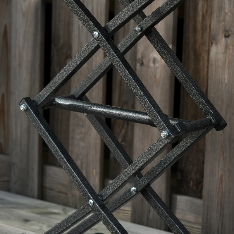 OUTSUNNY Outdoor Patio Coffee Table, Folding Side Table Height Adjustable Metal Frame for Balcony, Deck, Black and White