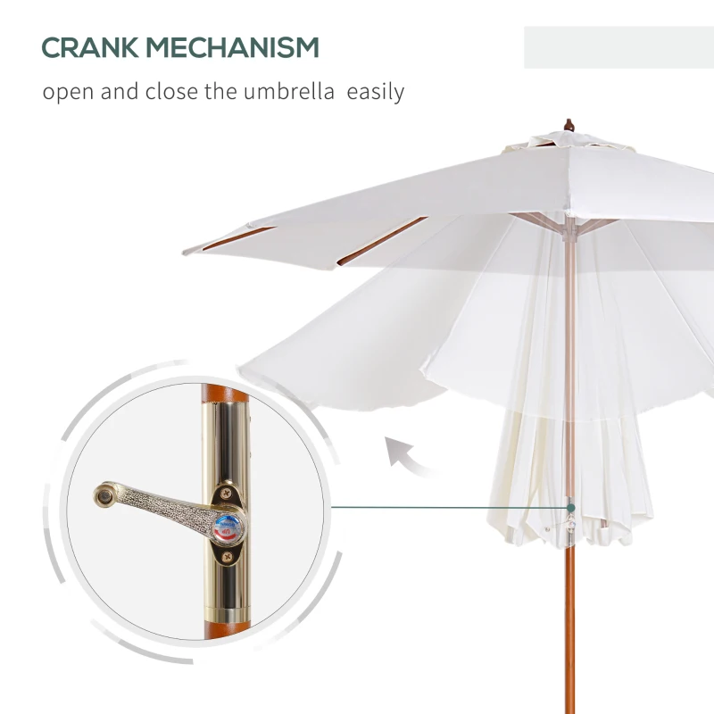 Outsunny 2.7m Wood Garden Parasol Sun Shade Patio Outdoor Market Umbrella Canopy with Top Vent, Off-white