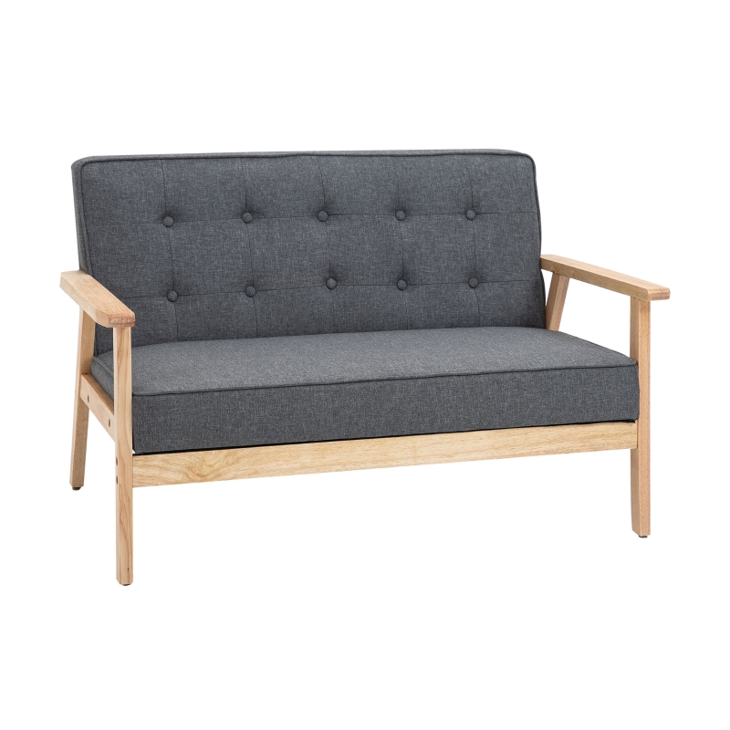 HOMCOM Modern 2-Seat Loveseat Sofa Linen-Touch Fabric Upholstered Tufted Couch with Rubberwood Legs