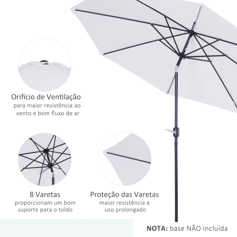 Outsunny Chapéu de Sol de Jardim Ø295x250cm com Manivela Chapéu de Sol Exterior com Mecanismo de Inclinação e Mastro Desmontável de Metal para Terraço Piscina Pátio Branco