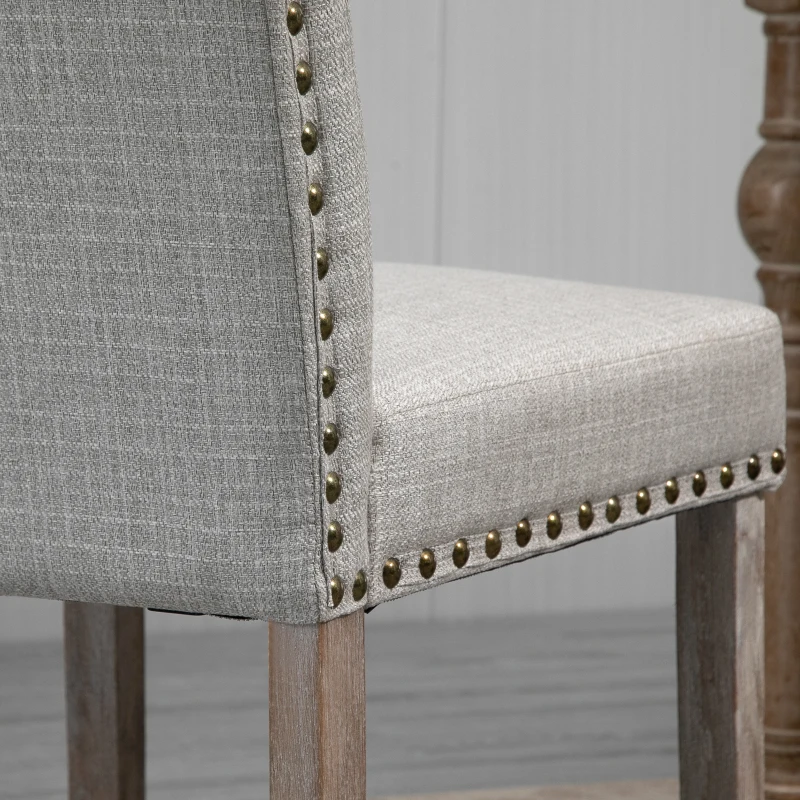 HOMCOM Vintage Upholstered Linen Fabric Dining Chairs with Nailhead Trim & Wood Legs Set of 2, Cream White