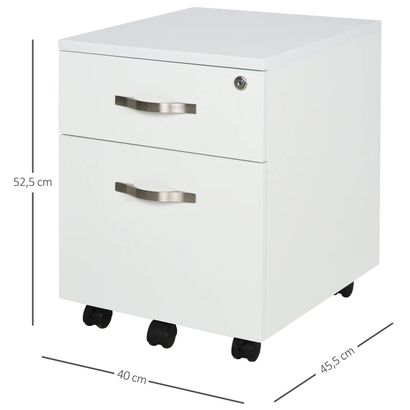 HOMCOM Modern Simple Design File Cabinet 2 Drawers 5 Caster Wheels with Lock Letter/A4 File Space Saving White