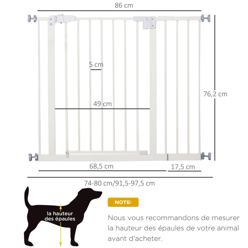 PawHut Pet Safety Gate Dog Barrier Protector Home Doorway Corridors Room Divider Stair Guard with Extension and Adjusting Screws White 76.2 x 102.5cm