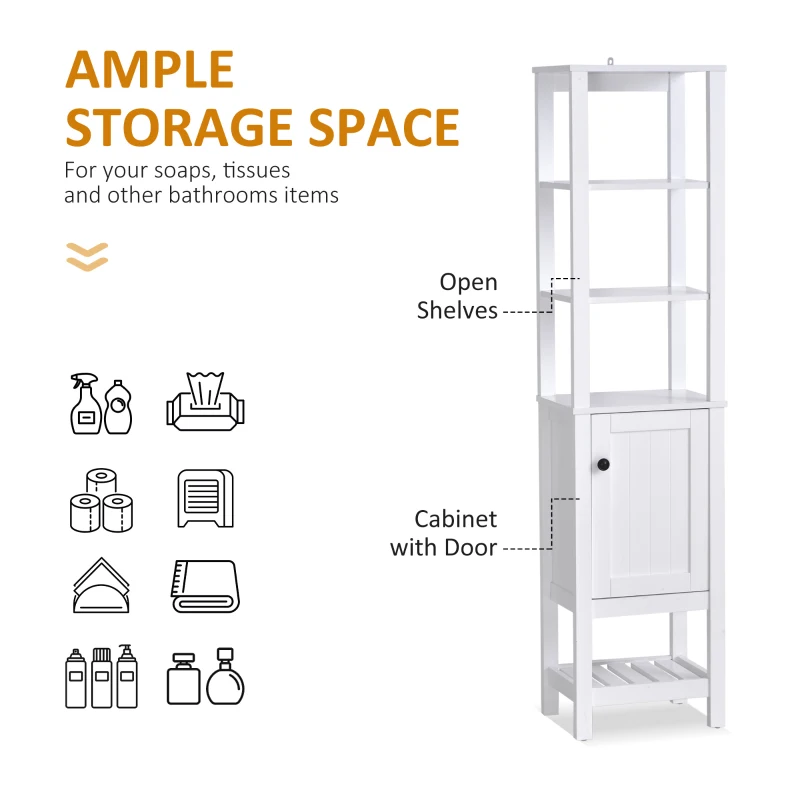 HOMCOM Freestanding Bathroom Tall Storage Cabinet Organizer Tower with Shelves & Compact Design, White