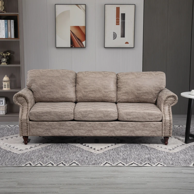 HOMCOM 3 Seater Corner Sofa Microfiber Cloth Wood Frame Thick Padding High Back, Brown