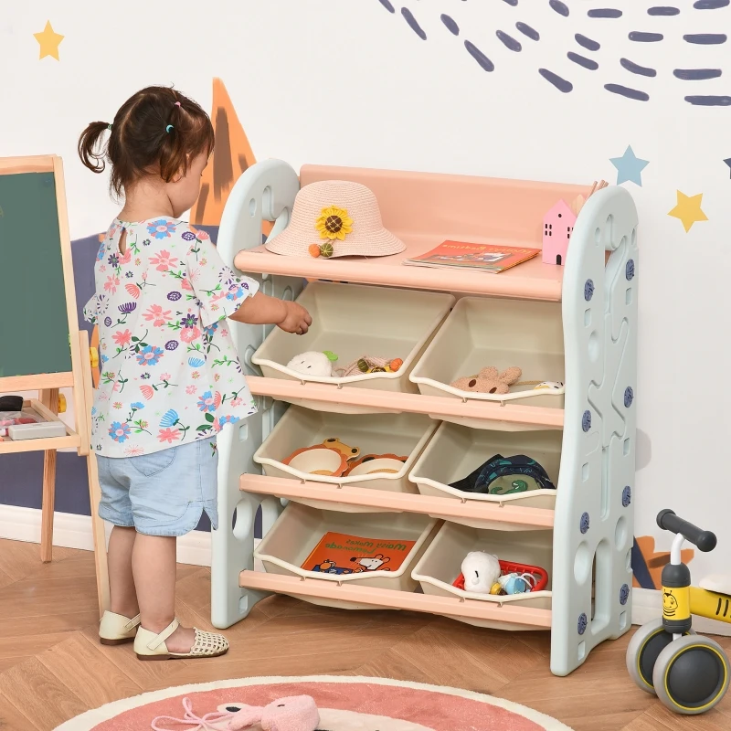 HOMCOM Kids Toy Storage Organizer with Open Shelf 6 Removable Bins for Bedroom Playroom Living Room Nursery Blue