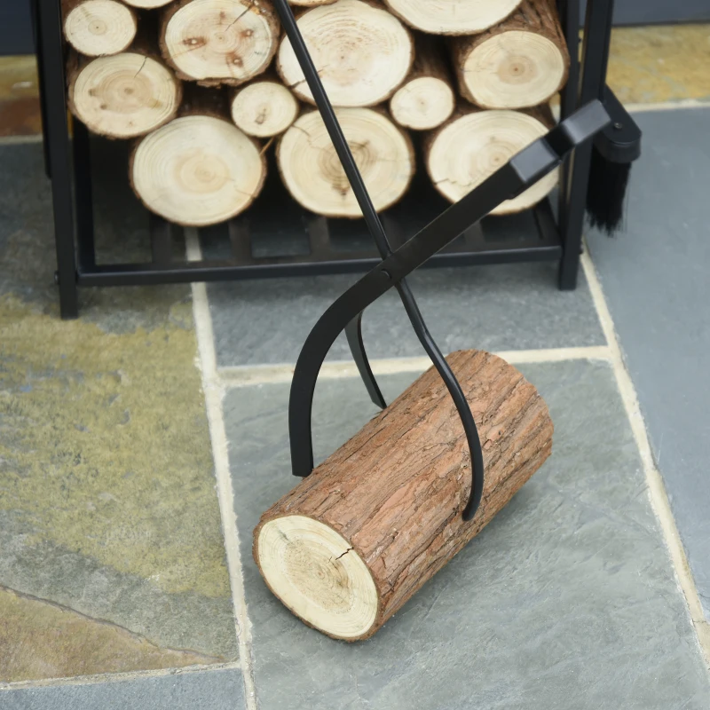 HOMCOM Heavy Duty Firewood Wood Log Rack Fireood Storage Shelf w/ 4 Tools, Black