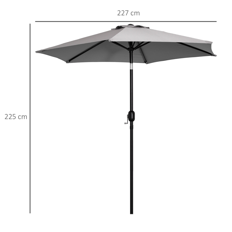 Outsunny Φ2.3m Patio Sun Umbrella Outdoor Market Table Parasol w/ Adjustable Angle 6 Ribs for Garden Backyard Pool Light Gray