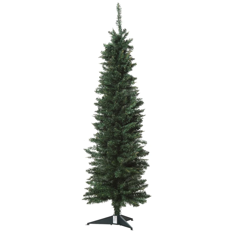 HOMCOM 1.5m Artificial Christmas Tree Pencil Silm Style Snow Tipped Tree Easy Assembly with Foldable Base for Indoor Holiday Decoration