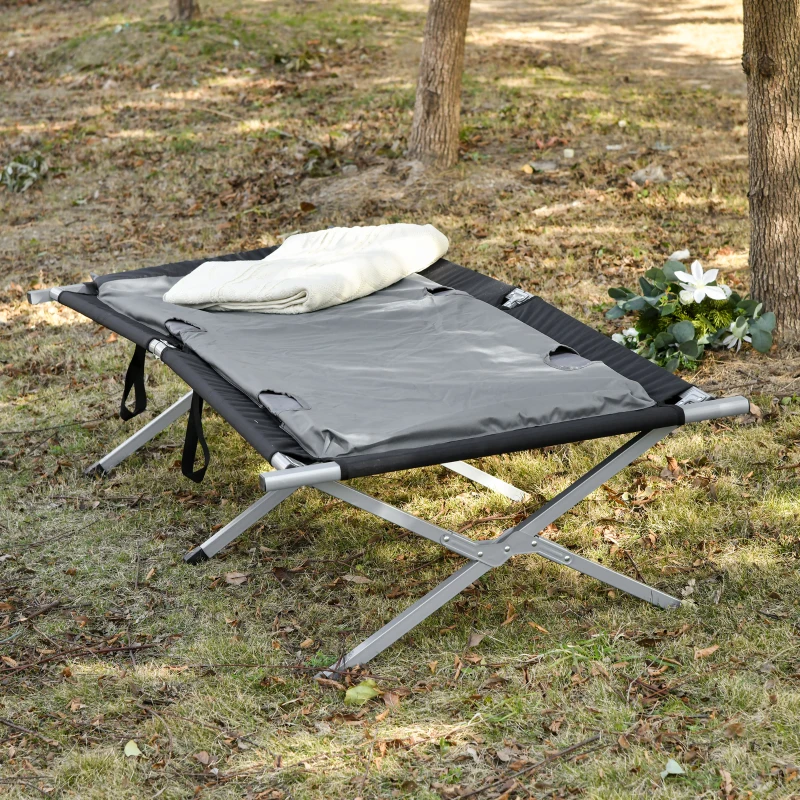 Outsunny Folding Camping Bed Portable Outdoor Single Person Wide Sleeping w/ Air Cushion & Carrying Bag