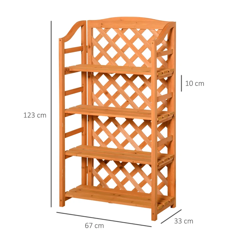 Outsunny Wooden Rustic 4-Tier Foldable Plant Stand with Adjustable Slatted Shelves Indoor & Outdoor Display Rack Plant Pot Organizer Orange 67 x 33 x 123 cm