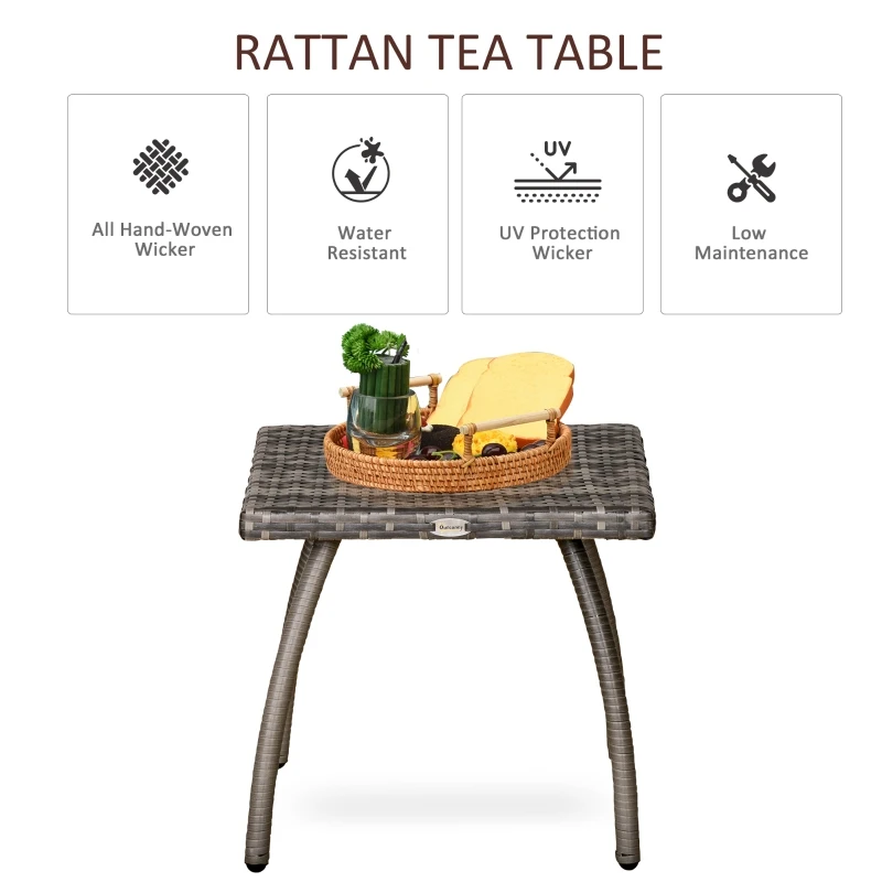 Outsunny Patio Rattan Coffee Table Outdoor All Weather Wicker Side Table Furniture for Garden Balcony Poolside Small Place Grey