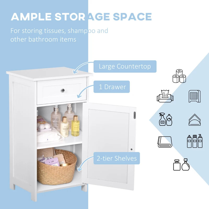 Kleankin Bathroom Cabinet Storage Cupboard MDF Double Door Freestanding Furniture 43L x 34W x 77Hcm White