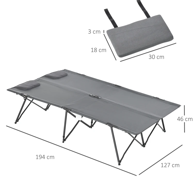 OUTSUNNY Double Folding Camping Cot Sleeping Bed Portable for Adults Heavy Duty with Carry Bag for 2 Person, Grey