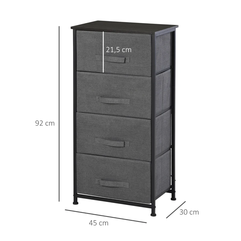 HOMCOM Fabric Dresser Organizer with 4 Drawers Steel Frame Wood Top Storage Tower