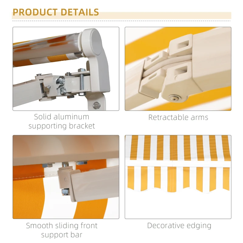 Outsunny 10' x 8' Manual Retractable Sun Shade Patio Awning