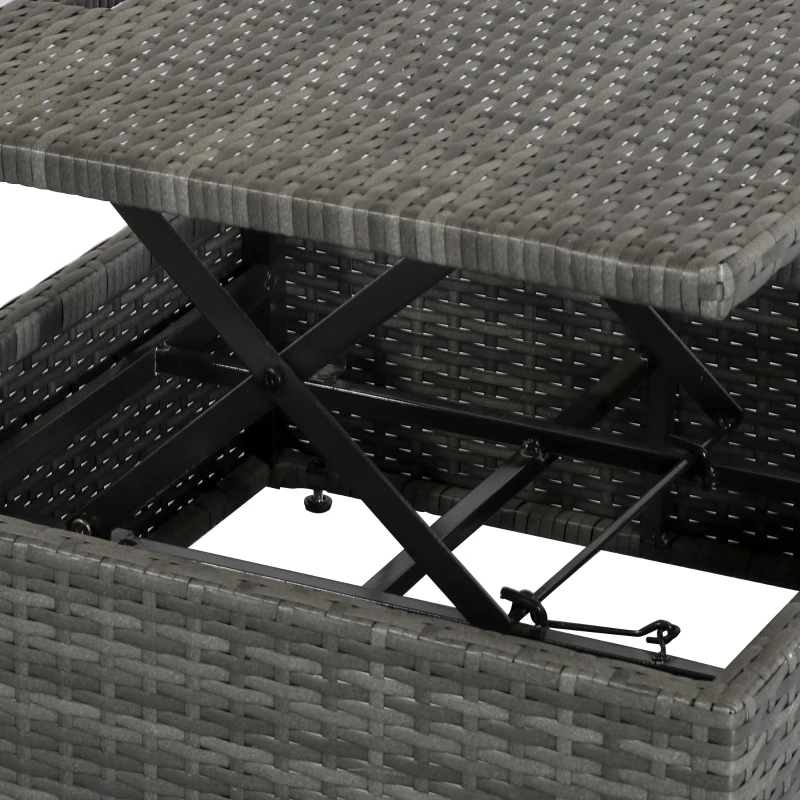 Outsunny 4 Piece Outdoor Rattan Wicker Sofa Set Adjustable Conopy & Coffee Table Sectional Patio Conversation Furniture Set w/ Cushions Grey