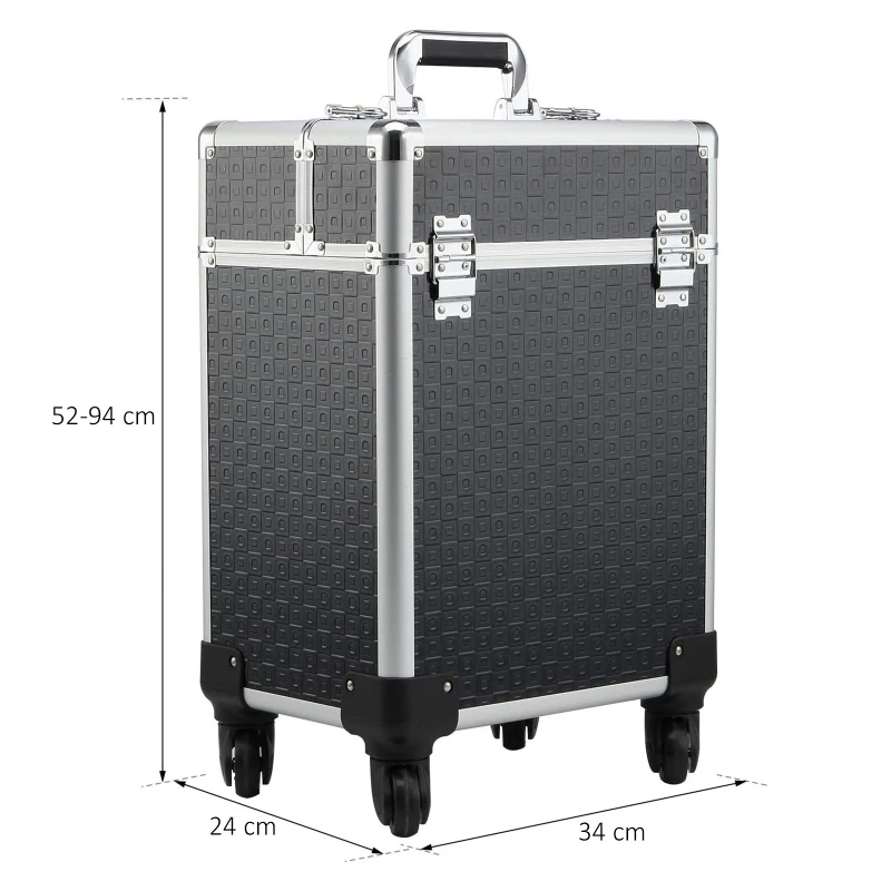 HomCom Large Professional MUA Vertical Rolling Full Makeup Travel Train Case - Black