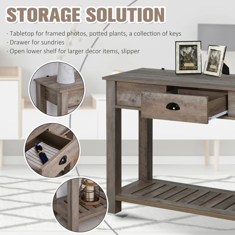 HOMCOM Console Table American Pastoral Desk with Drawer Bottom Shelf Living Room, Entryway, Bedroom Grey