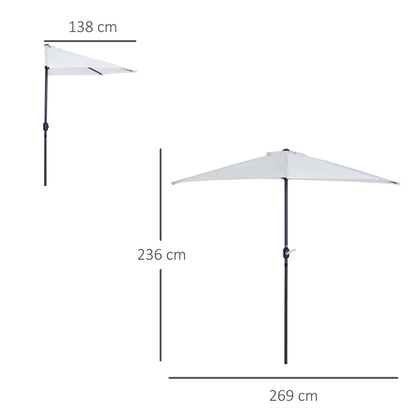 Outsunny 3(m) Round Parasol 8 Steel Ribs Construction Garden Outdoor Umbrella w Zink Alloy Crank & Tilt Function Cream