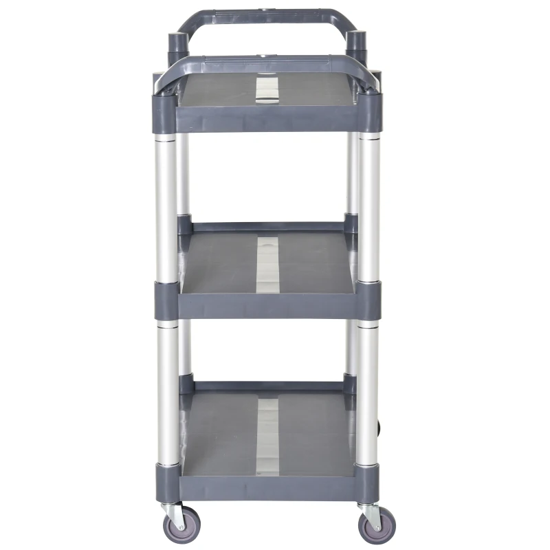 HOMCOM 3-Tier Metal Clean Cart Large Rolling Storage Trolley with 3 Shelves Utility Service Cart, Restaurant, Hotel, Livingroom, Silver and Grey