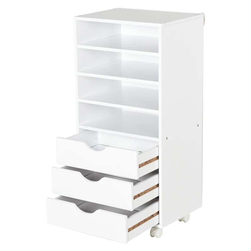 Vinsetto 3 Drawers Wooden File Cabinet with 4 Caster Wheels, 4 Open Shelves Mobile Filing Organizer for Home & Office, White