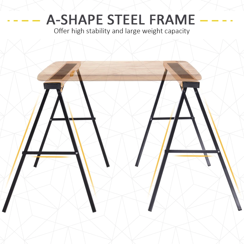 Durhand Heavy Duty Sawhorse Workbench Trestle Twin Non-slip Support Bars Pack Huge Cutting Stands