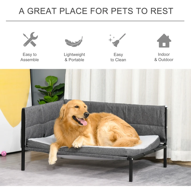 PawHut Raised Dog Bed for Medium-Sized Pet Metal Frame PP Cotton Sponge Cushion Grey 93.5 cm x 69 cm x 48.5 cm
