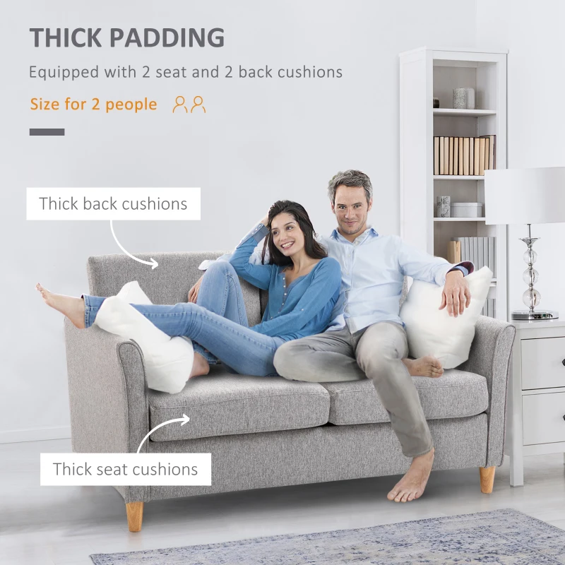 HOMCOM Double Seat Sofa 2 Seater Compact Loveseat Couch Linen Upholstery Armrest Living Room Furniture