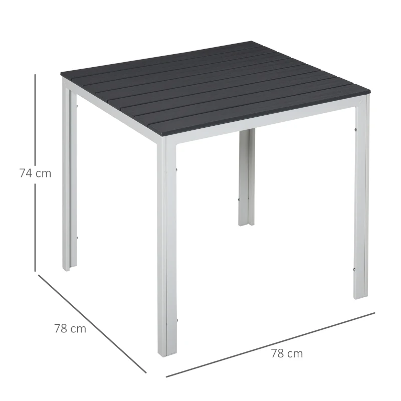 OUTSUNNY Patio Garden Square Steel Dining Table w/ Wood-imitating PE Surface, Outdoor Furniture for Porches, Backyards, Gardens or Poolside Dark Grey