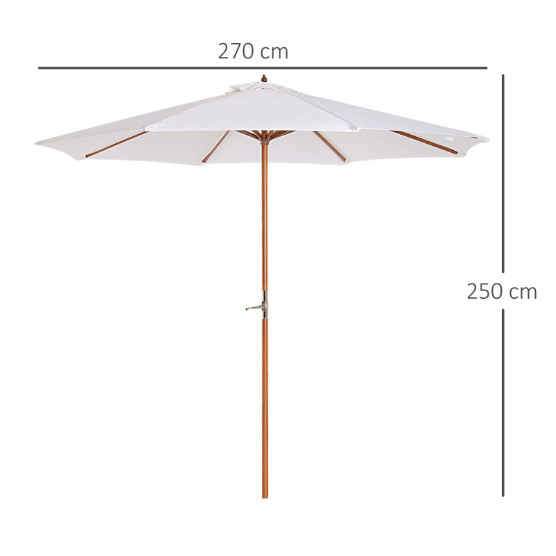 Outsunny 2.7m Wood Garden Parasol Sun Shade Patio Outdoor Market Umbrella Canopy with Top Vent, Off-white