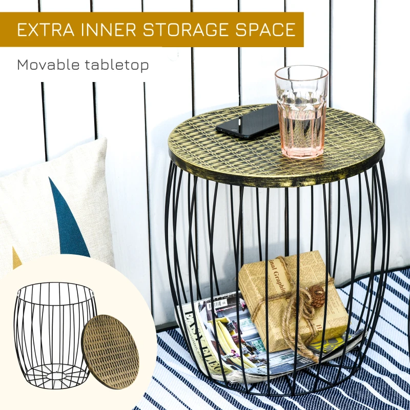 Outsunny Set of 3 Outdoor Nesting Coffee Table Set, Indoor Stacking End Side Table, Metal Frame for Garden, Balcony, Deck, Backyard, Black and Bronze