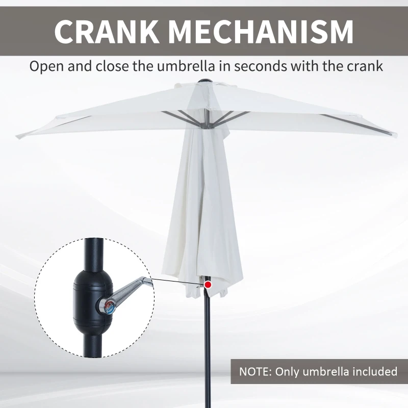 Outsunny 3(m) Round Parasol 8 Steel Ribs Construction Garden Outdoor Umbrella w Zink Alloy Crank & Tilt Function Cream