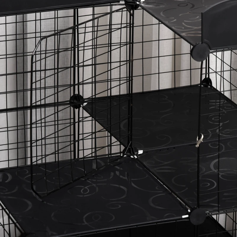 PawHut Pet Playpen DIY Small Animal Cage Fence with Door Ramp Accessories Indoor Outdoor for Kitten Pet Mink Black