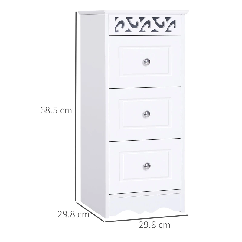HOMCOM Wooden Three Drawers Storage Unit Floor Cabinet Bathroom Organiser Carved Bar White