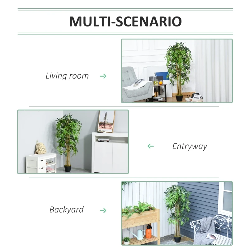 Outsunny Artificial Bamboo Tree Fake Decorative Plant with Nursery Pot for Indoor Outdoor Décor, 150cm