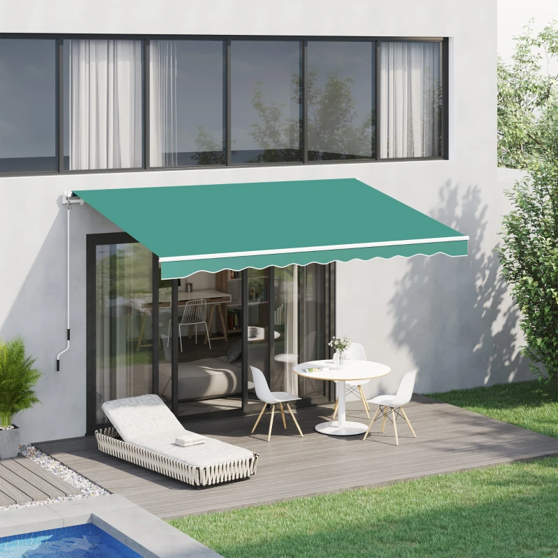 Outsunny 13'X8' Manual Retractable Patio  Awning Window Door Sun Shade - Green
