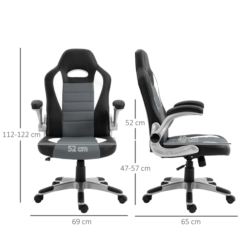 HOMCOM Home Office Chair Executive Height Adjustable Rolling Swivel Chair With Tilt Function PU Grey 71W x 64D x 109-119H cm