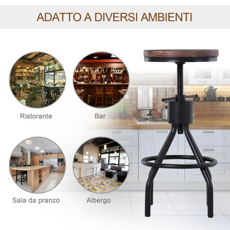 HOMCOM Industrial Style Counter Height Bar Stool, Swivel Wood Seat, Metal Frame Footrest, Adjustable, Spiral Lift, 360 Rotating
