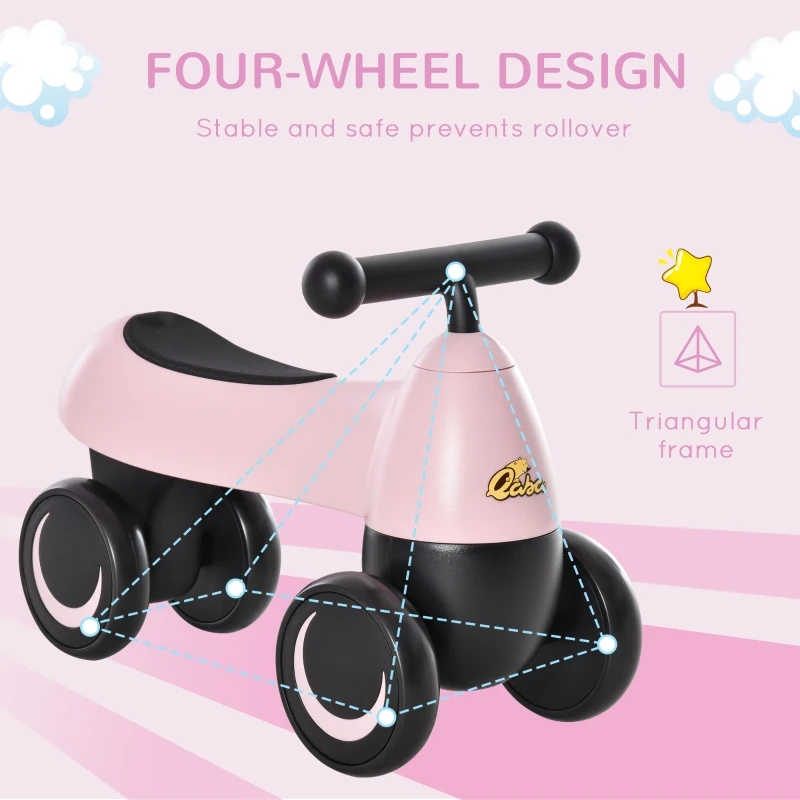 Toddler Sliding Car Ride-on Toy Sliding Walking Bike No Pedal Infant 4 Wheels Baby Bicycle Indoor Outdoor First Birthday for Boys Girls 18 - 36 months Pink