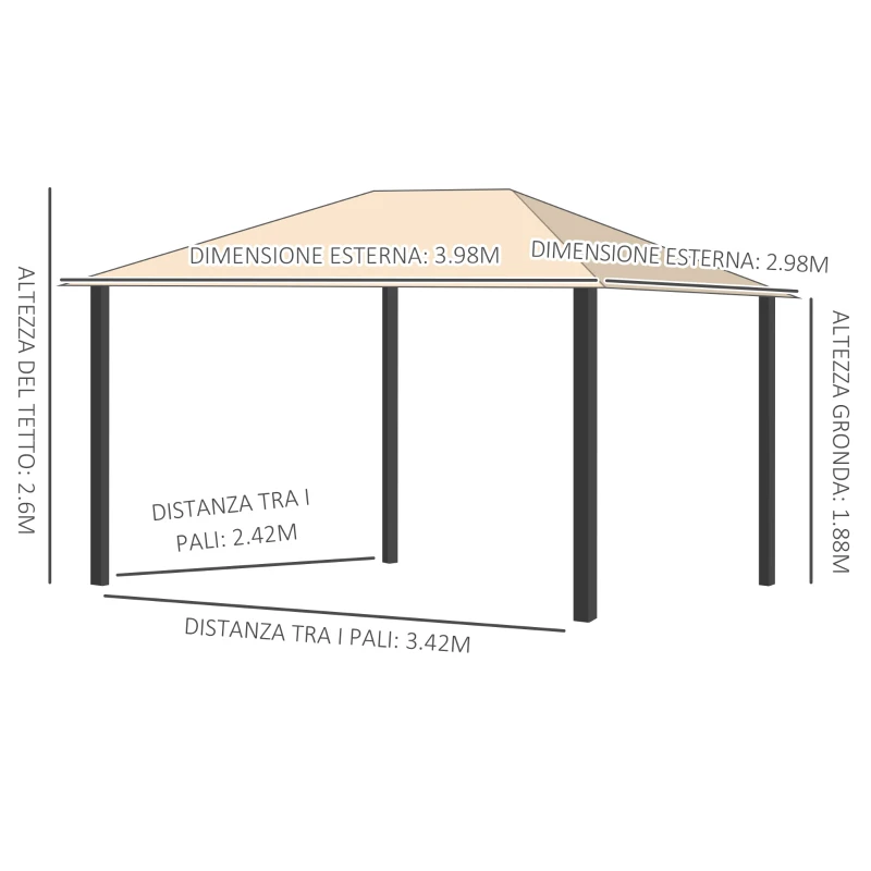 Outsunny Gazebo da Giardino 4x3m in Alluminio e Acciaio con Zanzariera e 4 Tende in Poliestere, Marrone