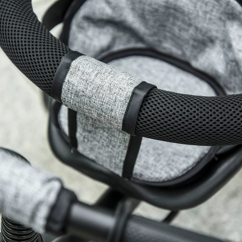 HOMCOM 3 in 1 Kids Tricycle Pedal Push Trike w/ Pusher Removable Canopy Safety Belt Storage Footrest Brake for 18 Months to 5 Years Grey