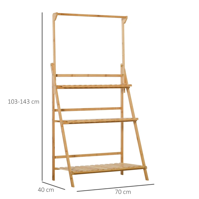 Outsunny 3 Tier Bamboo Hanging Plant Stand Planter Shelves Storage Rack Display with Adjustable Design Indoor Outdoor, 70 x 40 x 143cm
