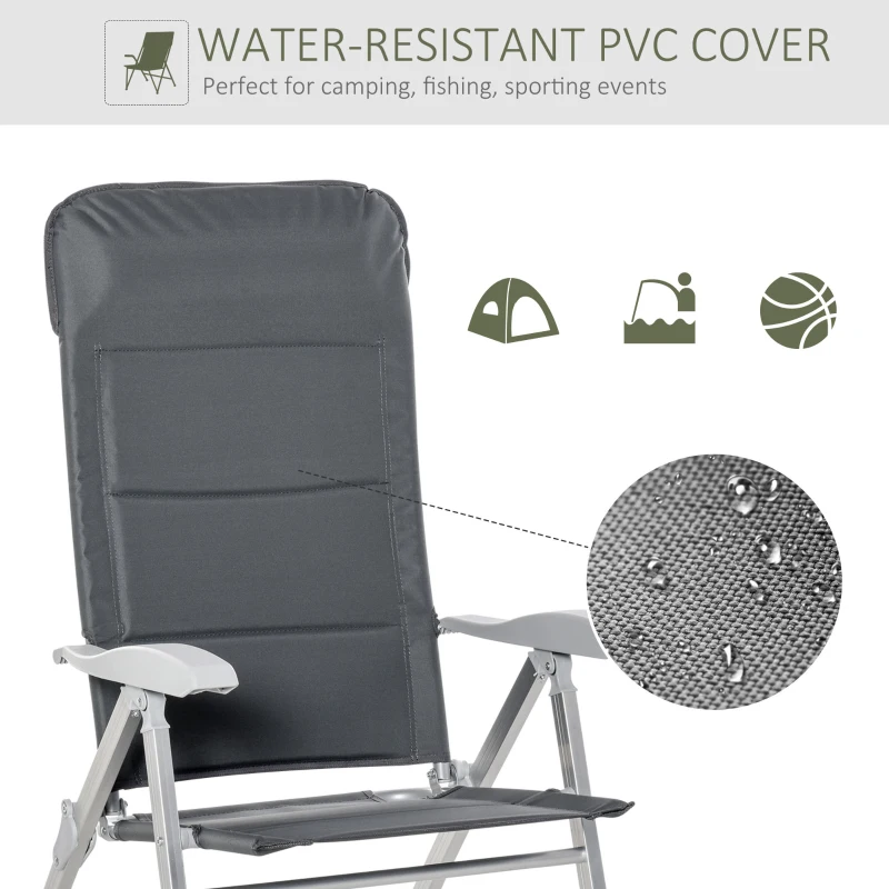 Outsunny Patio Folding Dining Chair w/ Adjustable Back & Armrest Portable for Camping Garden Pool Beach Deck Grey