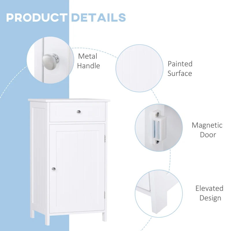 Kleankin Bathroom Cabinet Storage Cupboard MDF Double Door Freestanding Furniture 43L x 34W x 77Hcm White